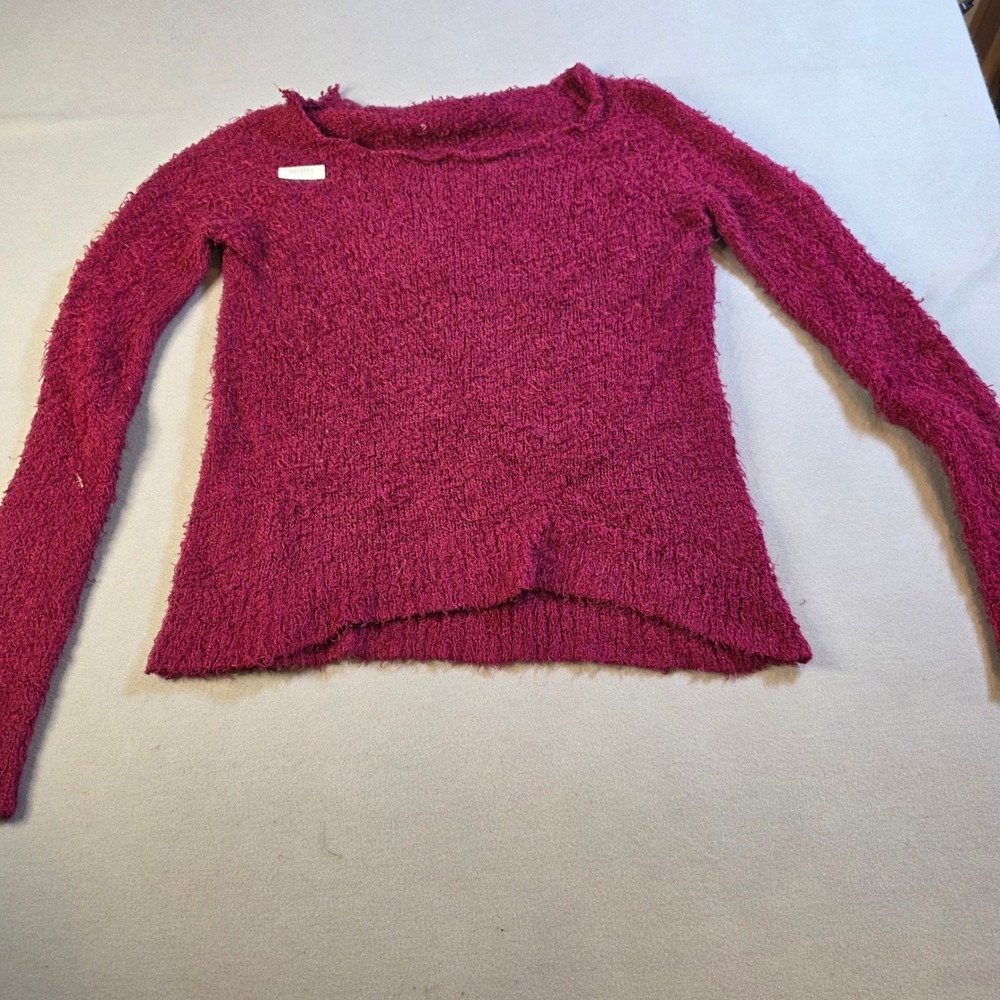 Heart N Crush Magenta Pink Eyelash Knit Fuzzy Popcorn Sweater Womens Medium